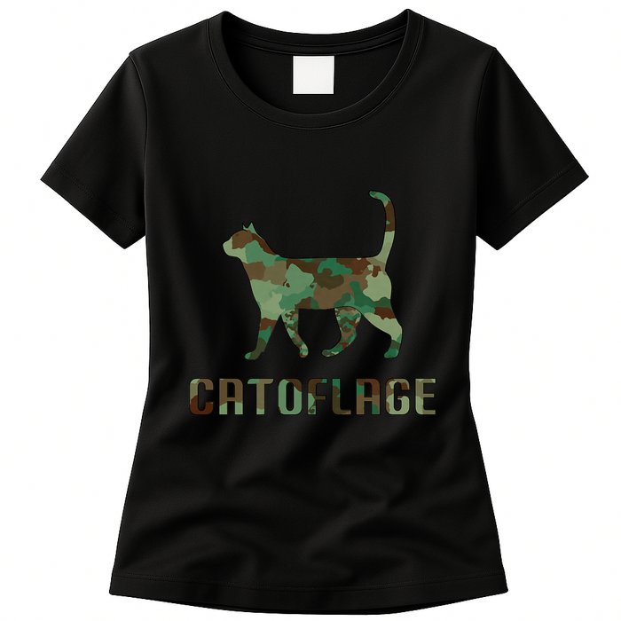 Camo Cat Catoflage Funny Cat Lover Cute Kitten Meow Cats Womens T-Shirt