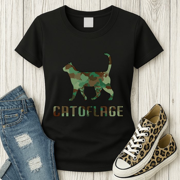 Camo Cat Catoflage Funny Cat Lover Cute Kitten Meow Cats Womens T-Shirt