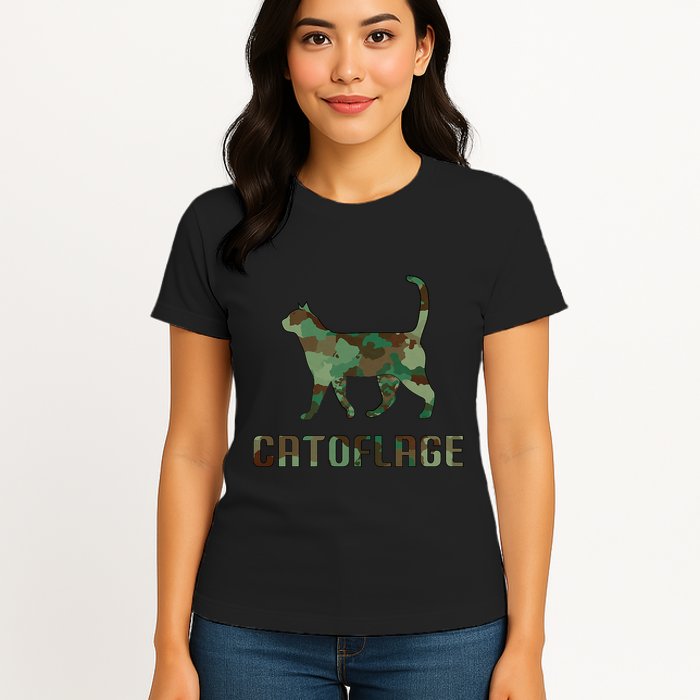 Camo Cat Catoflage Funny Cat Lover Cute Kitten Meow Cats Womens T-Shirt