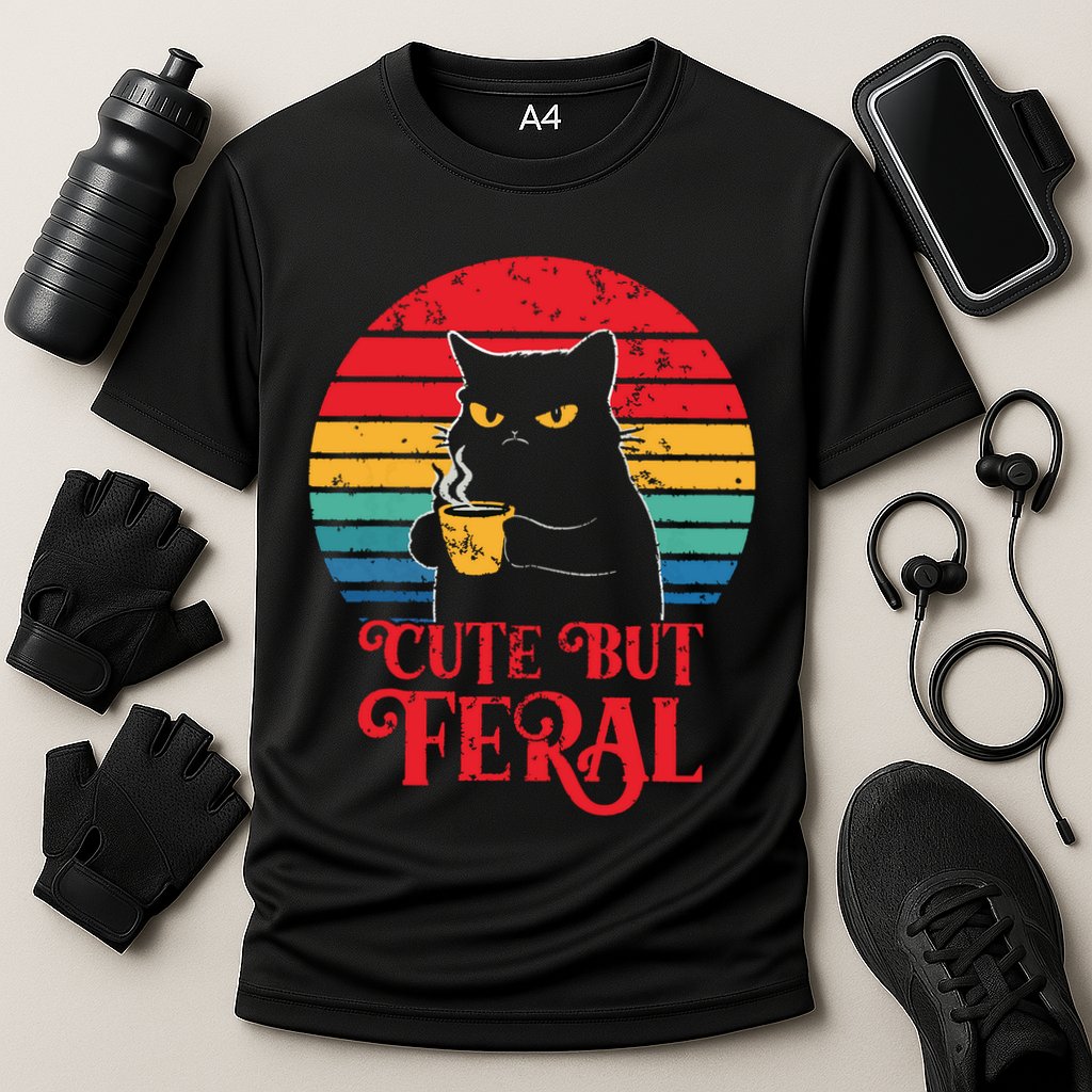 Cute Cat Cute But Feral Coffee Lover Design For Girl Women Cooling Performance Crew T-Shirt