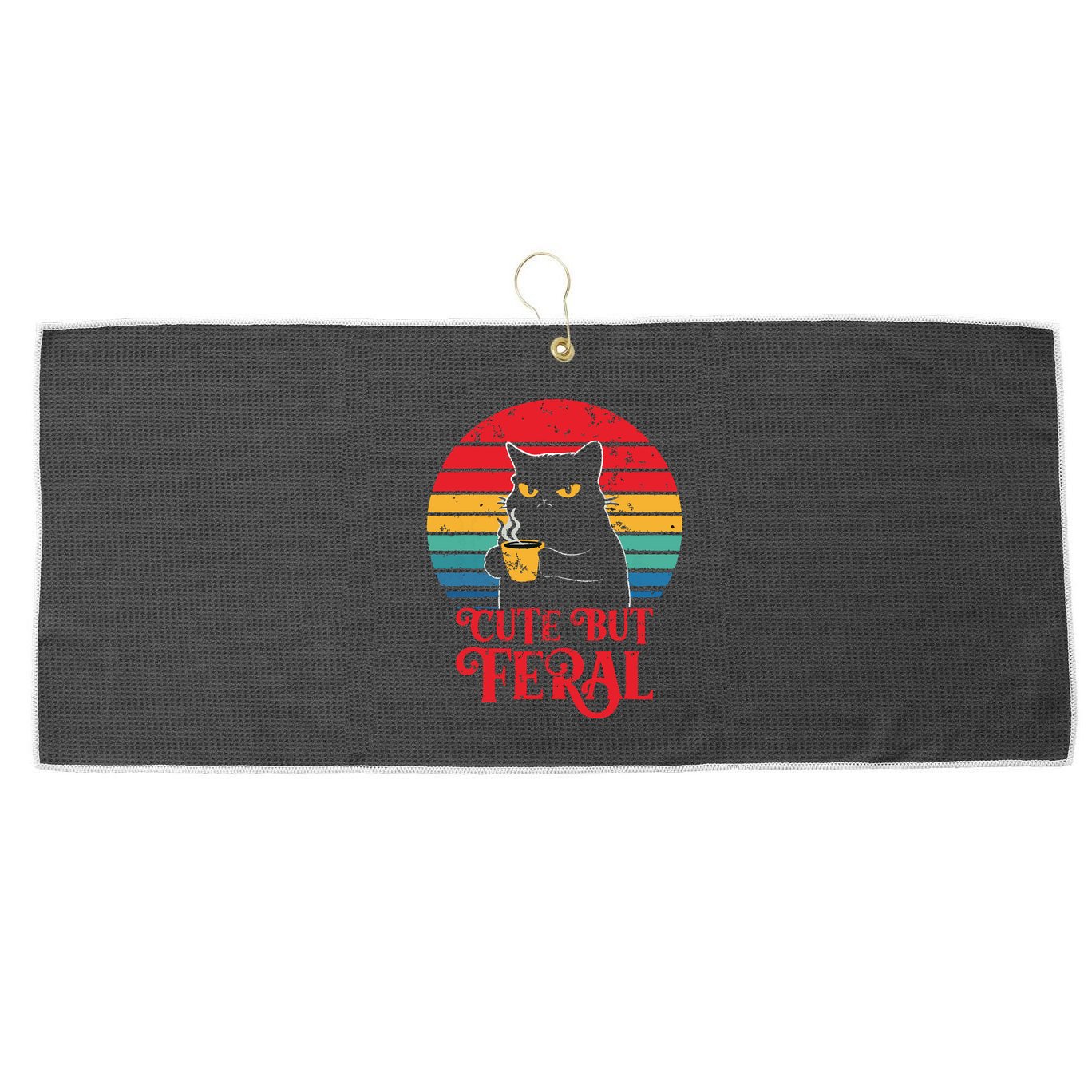 Cute Cat Cute But Feral Coffee Lover Design For Girl Women Large Microfiber Waffle Golf Towel