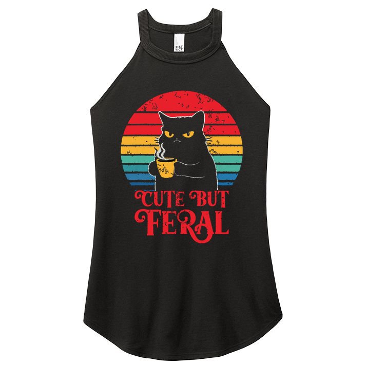 Cute Cat Cute But Feral Coffee Lover Design For Girl Women Women's Perfect Tri Rocker Tank
