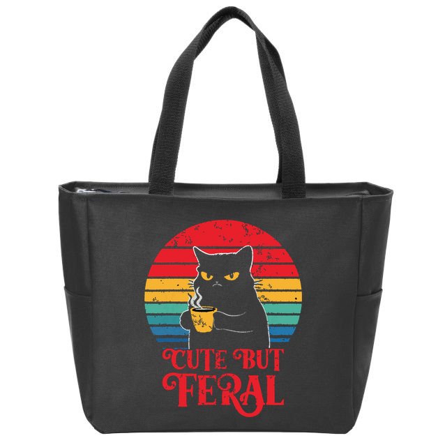 Cute Cat Cute But Feral Coffee Lover Design For Girl Women Zip Tote Bag