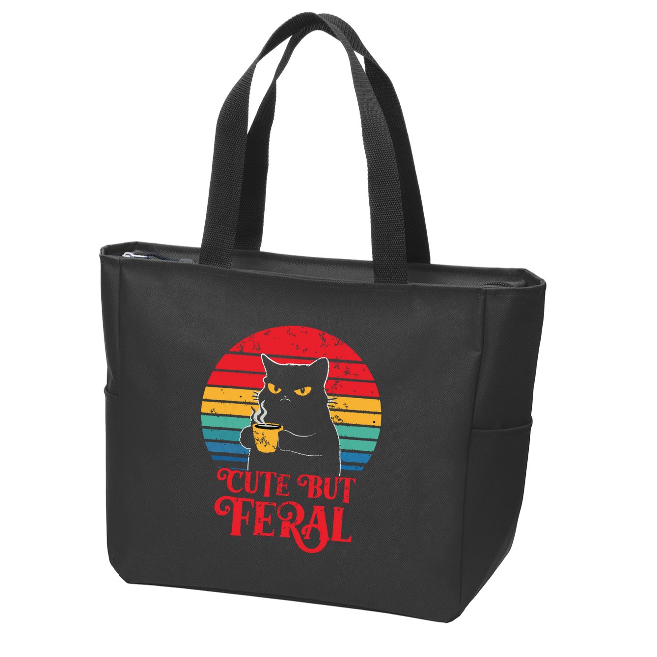 Cute Cat Cute But Feral Coffee Lover Design For Girl Women Zip Tote Bag