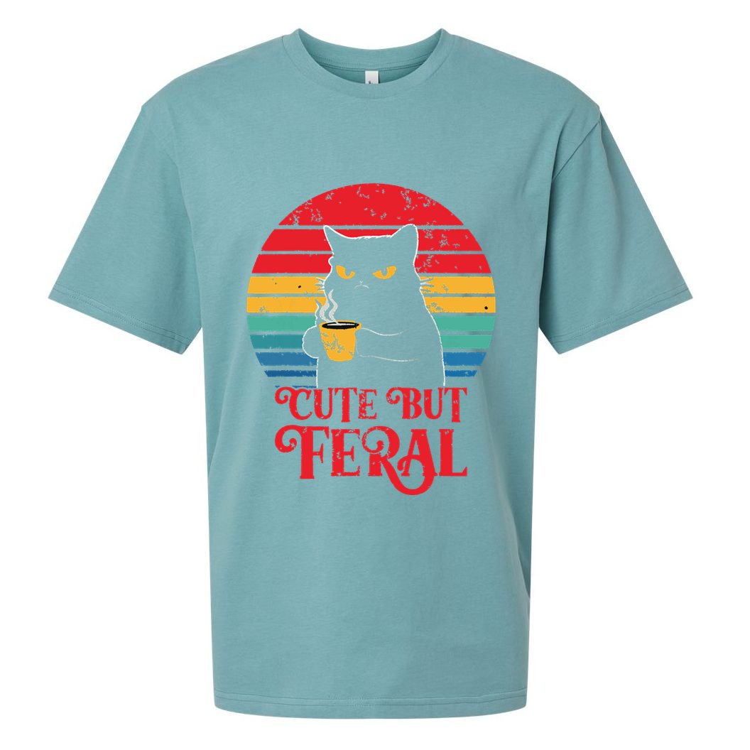 Cute Cat Cute But Feral Coffee Lover Design For Girl Women Sueded Cloud Jersey T-Shirt