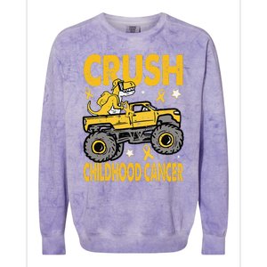 Crush Childhood Cancer Awareness Monster Truck Dinosaur Gift Colorblast Crewneck Sweatshirt