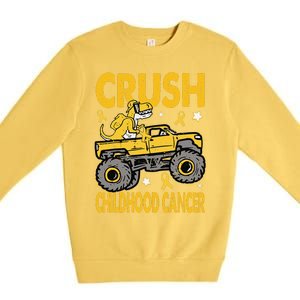 Crush Childhood Cancer Awareness Monster Truck Dinosaur Gift Premium Crewneck Sweatshirt