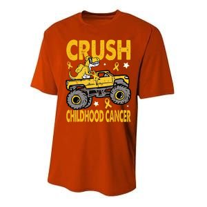 Crush Childhood Cancer Awareness Monster Truck Dinosaur Gift Performance Sprint T-Shirt