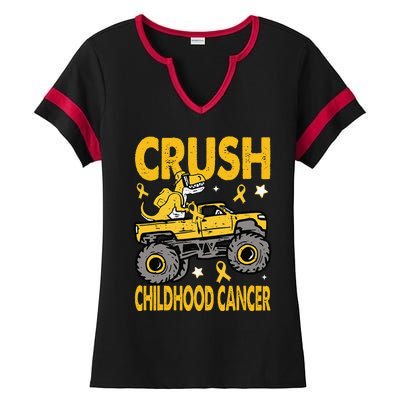 Crush Childhood Cancer Awareness Monster Truck Dinosaur Gift Ladies Halftime Notch Neck Tee