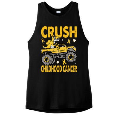 Crush Childhood Cancer Awareness Monster Truck Dinosaur Gift Ladies PosiCharge Tri-Blend Wicking Tank