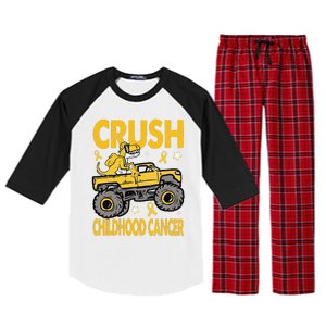 Crush Childhood Cancer Awareness Monster Truck Dinosaur Gift Raglan Sleeve Pajama Set