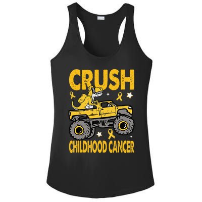 Crush Childhood Cancer Awareness Monster Truck Dinosaur Gift Ladies PosiCharge Competitor Racerback Tank