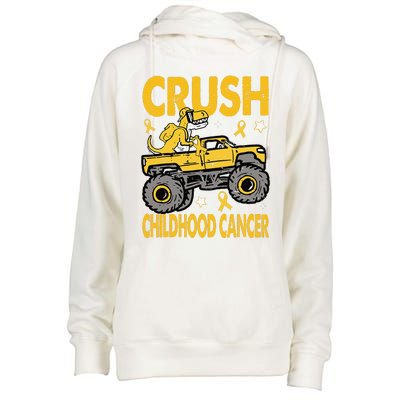 Crush Childhood Cancer Awareness Monster Truck Dinosaur Gift Womens Funnel Neck Pullover Hood