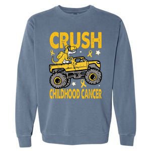 Crush Childhood Cancer Awareness Monster Truck Dinosaur Gift Garment-Dyed Sweatshirt