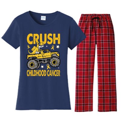 Crush Childhood Cancer Awareness Monster Truck Dinosaur Gift Women's Flannel Pajama Set