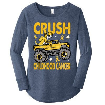 Crush Childhood Cancer Awareness Monster Truck Dinosaur Gift Women's Perfect Tri Tunic Long Sleeve Shirt