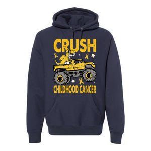 Crush Childhood Cancer Awareness Monster Truck Dinosaur Gift Premium Hoodie