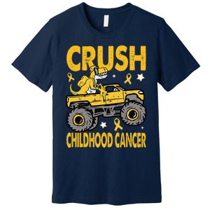 Crush Childhood Cancer Awareness Monster Truck Dinosaur Gift Premium T-Shirt