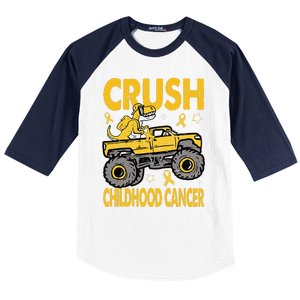 Crush Childhood Cancer Awareness Monster Truck Dinosaur Gift Baseball Sleeve Shirt