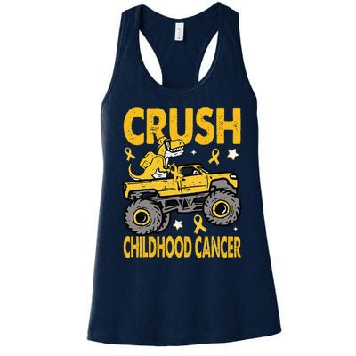 Crush Childhood Cancer Awareness Monster Truck Dinosaur Gift Women's Racerback Tank