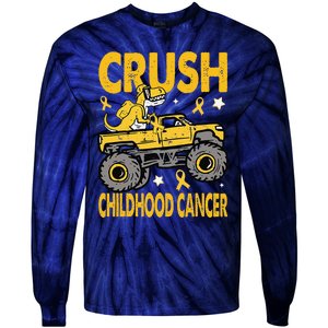 Crush Childhood Cancer Awareness Monster Truck Dinosaur Gift Tie-Dye Long Sleeve Shirt