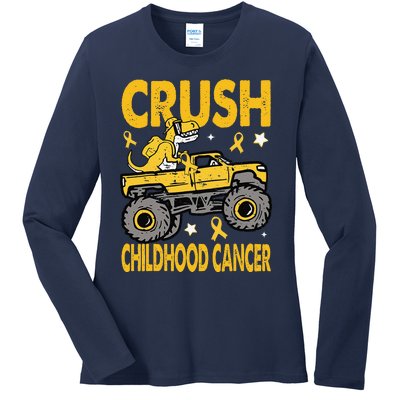 Crush Childhood Cancer Awareness Monster Truck Dinosaur Gift Ladies Long Sleeve Shirt