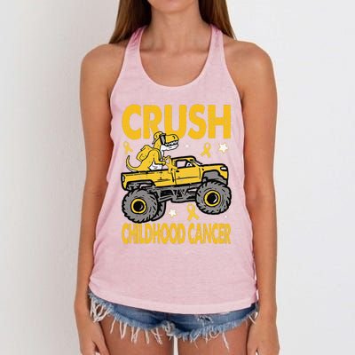 Crush Childhood Cancer Awareness Monster Truck Dinosaur Gift Women's Knotted Racerback Tank