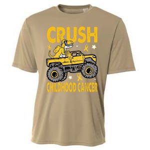 Crush Childhood Cancer Awareness Monster Truck Dinosaur Gift Cooling Performance Crew T-Shirt