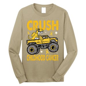 Crush Childhood Cancer Awareness Monster Truck Dinosaur Gift Long Sleeve Shirt