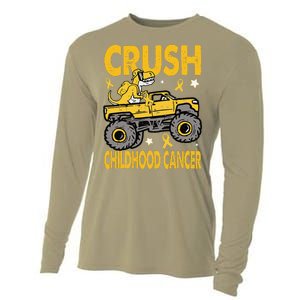 Crush Childhood Cancer Awareness Monster Truck Dinosaur Gift Cooling Performance Long Sleeve Crew