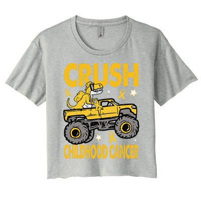 Crush Childhood Cancer Awareness Monster Truck Dinosaur Gift Women's Crop Top Tee