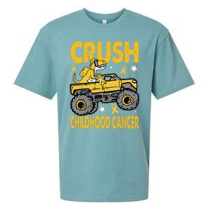 Crush Childhood Cancer Awareness Monster Truck Dinosaur Gift Sueded Cloud Jersey T-Shirt