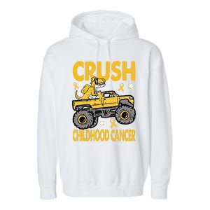 Crush Childhood Cancer Awareness Monster Truck Dinosaur Gift Garment-Dyed Fleece Hoodie