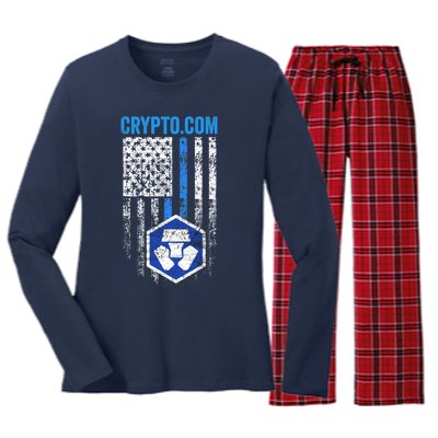 Crypto Com Coin With American Flag Women's Long Sleeve Flannel Pajama Set 