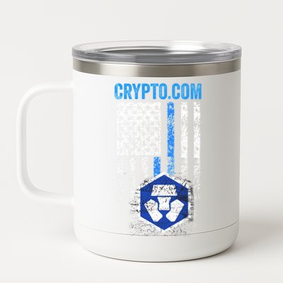 Crypto Com Coin With American Flag 12 oz Stainless Steel Tumbler Cup