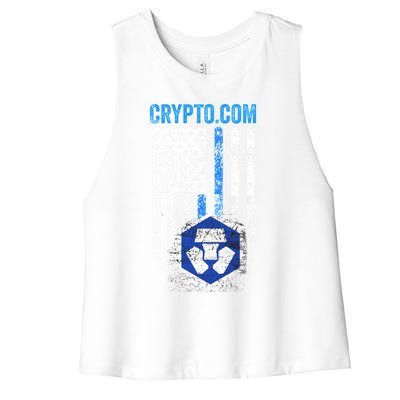 Crypto Com Coin With American Flag Women's Racerback Cropped Tank