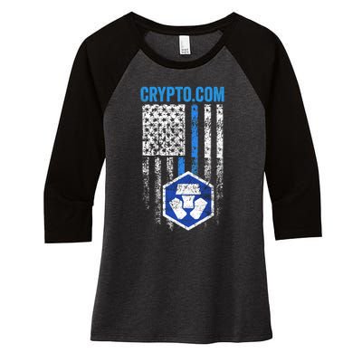 Crypto Com Coin With American Flag Women's Tri-Blend 3/4-Sleeve Raglan Shirt