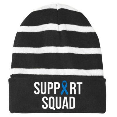 Colorectal Cancer Colon Cancer Blue Ribbon Striped Beanie with Solid Band