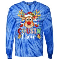 Christmas Cousin Crew Reindeer Santa Hat Lightsns Tie-Dye Long Sleeve Shirt