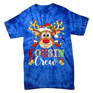 Christmas Cousin Crew Reindeer Santa Hat Lightsns Tie-Dye T-Shirt