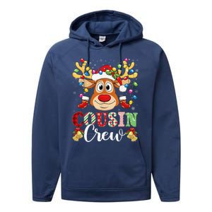 Christmas Cousin Crew Reindeer Santa Hat Lightsns Performance Fleece Hoodie