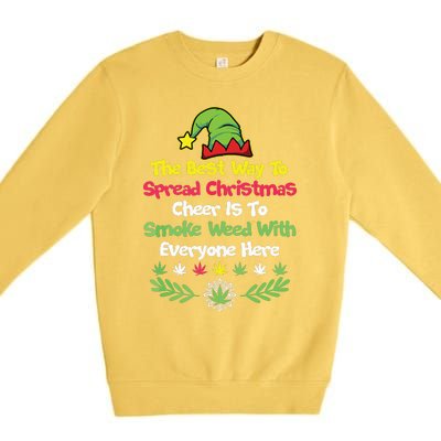 Cannabis Christmas Cheer Elf Funny Holiday Marijuana Premium Crewneck Sweatshirt