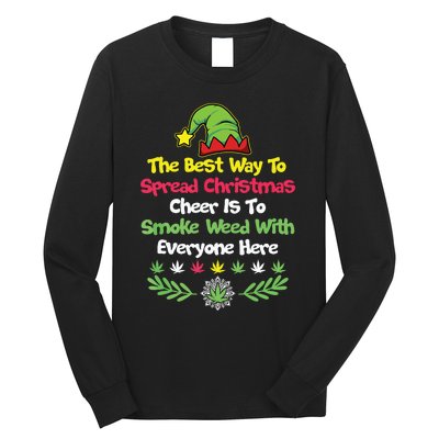 Cannabis Christmas Cheer Elf Funny Holiday Marijuana Long Sleeve Shirt