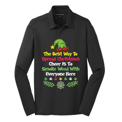 Cannabis Christmas Cheer Elf Funny Holiday Marijuana Silk Touch Performance Long Sleeve Polo