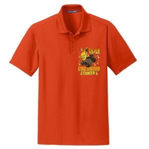 Crush Childhood Cancer Trex Dinosaur Monster Truck Wear Yellow Gold Dry Zone Grid Polo