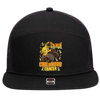 Crush Childhood Cancer Trex Dinosaur Monster Truck Wear Yellow Gold 7 Panel Mesh Trucker Snapback Hat