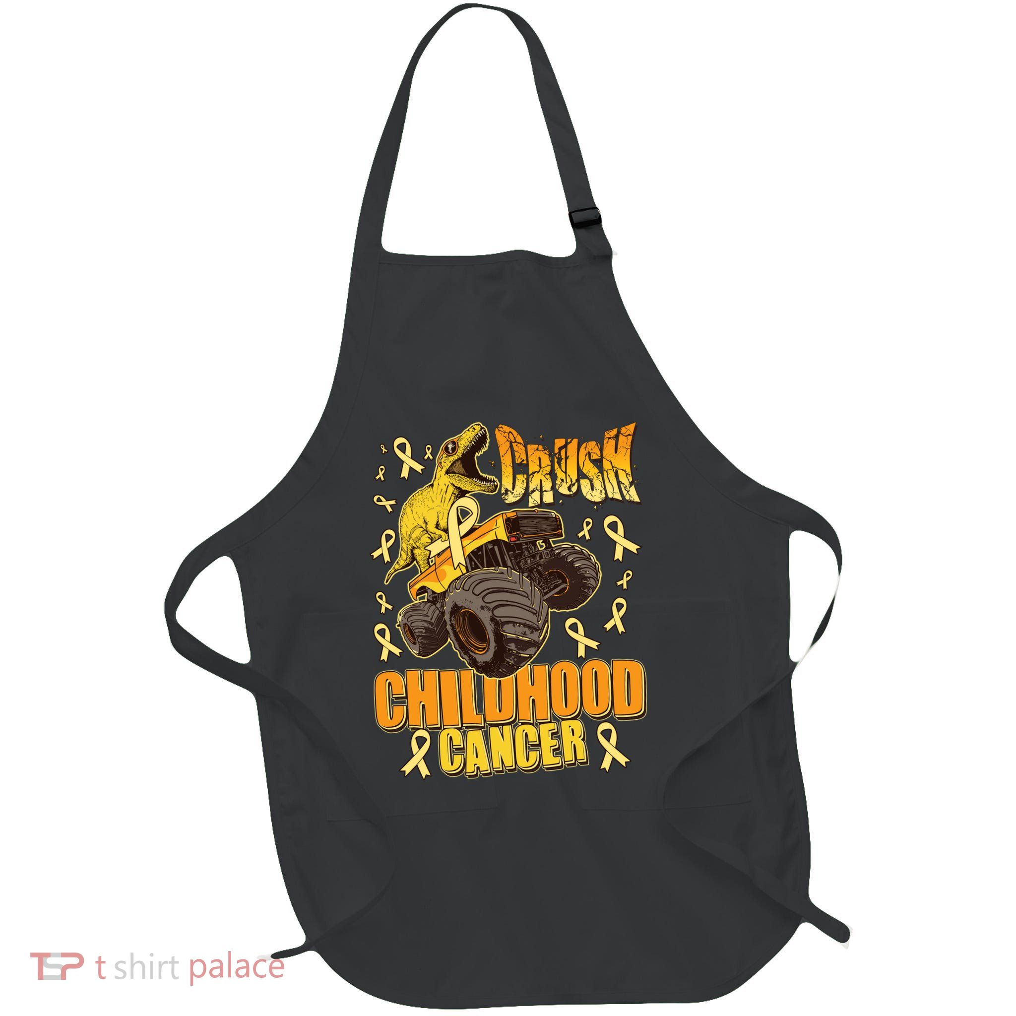 Crush Childhood Cancer Trex Dinosaur Monster Truck Wear Yellow Gold Full-Length Apron With Pockets