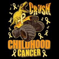 Crush Childhood Cancer Trex Dinosaur Monster Truck Wear Yellow Gold V-Neck T-Shirt