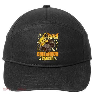 Crush Childhood Cancer Trex Dinosaur Monster Truck Wear Yellow Gold 7-Panel Snapback Hat