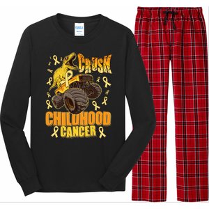 Crush Childhood Cancer Trex Dinosaur Monster Truck Wear Yellow Gold Long Sleeve Pajama Set